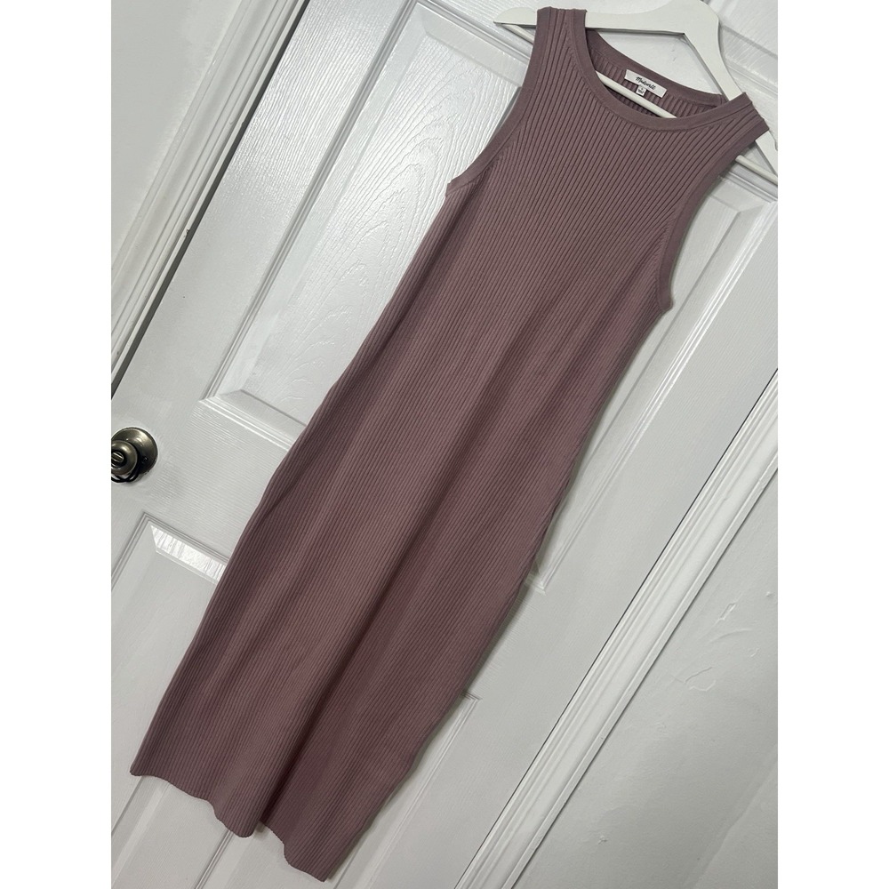 Madewell Ribbed Knit Maxi Dress Mauve Minimalist Quiet Luxury Sleeveless Bodycon - Picture 2 of 7